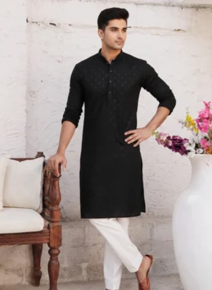 Kurta with White Pajama- Black