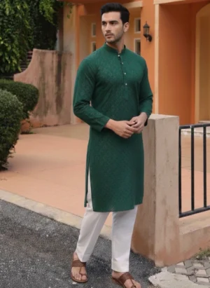 Kurta with White Pajama- Green