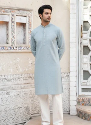 Kurta with White Pajama- Grey