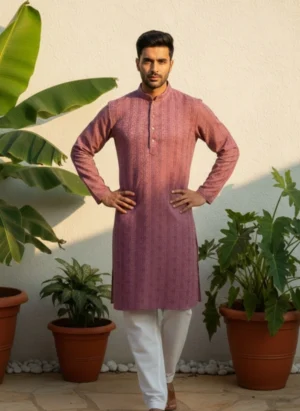 Kurta with White Pajama- Pink
