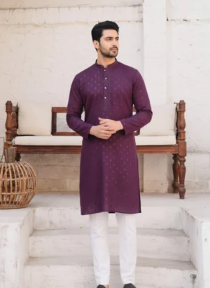Kurta with White Pajama- Purple