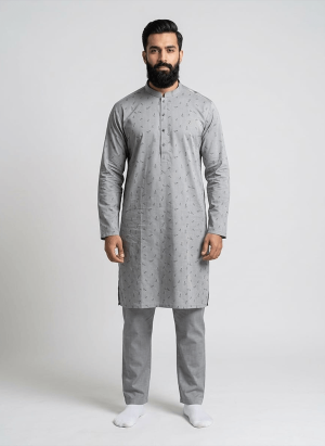 Kurta With Straight Pajama Light Grey