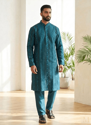 Kurta With Straight Pajama Navy Blue