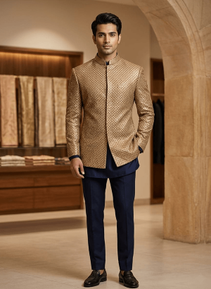 Prince Coat with Matching Kurta Pajama Gold