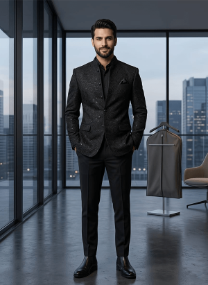 Prince Coat with Matching Kurta Pajama Black