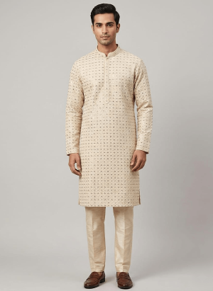 Kurta With Straight Pajama Shiny Cream